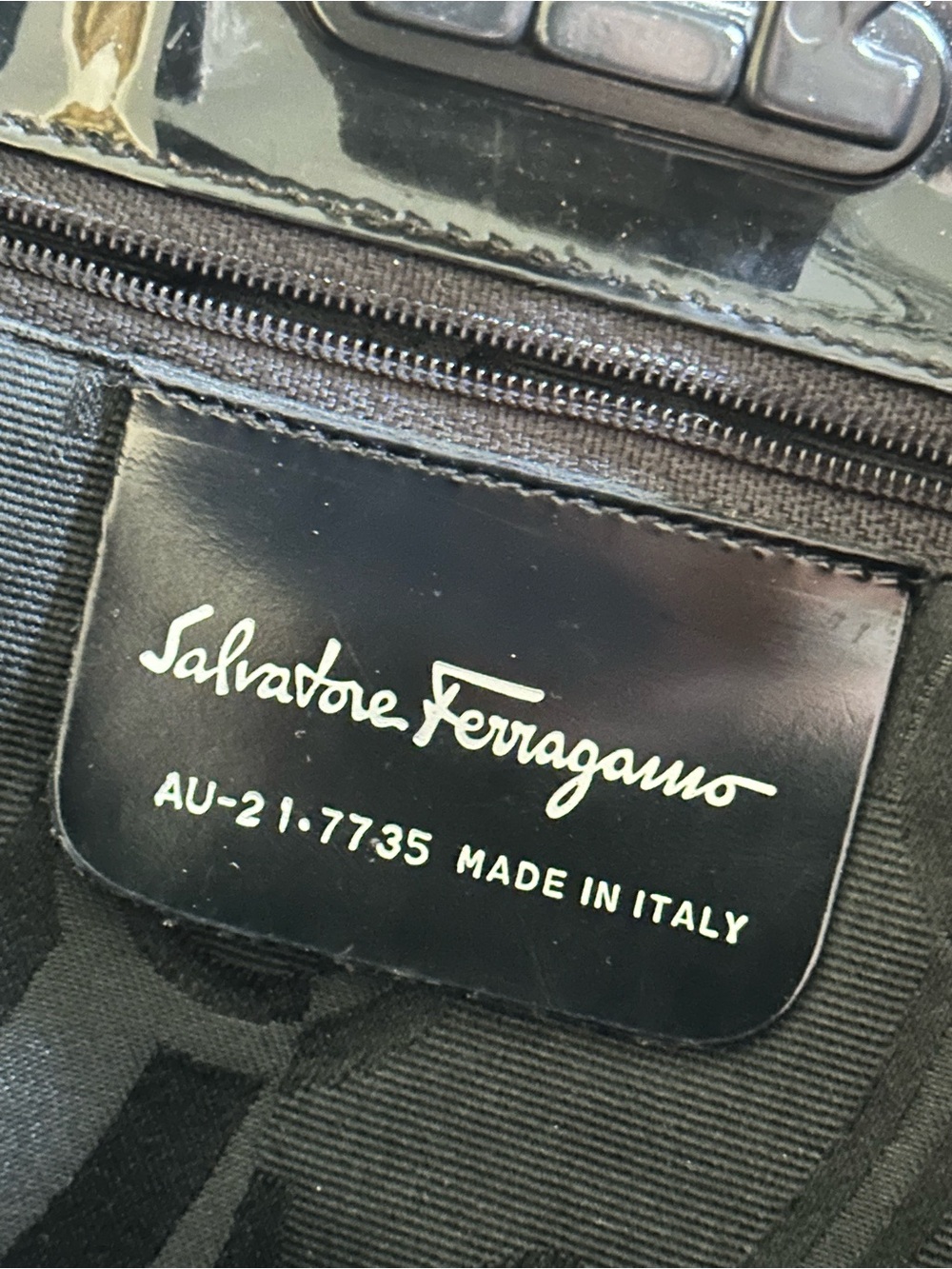 Vintage Ferragamo Black Patent Shoulder Tote Bag with Ring Accent - Picture 7 of 8